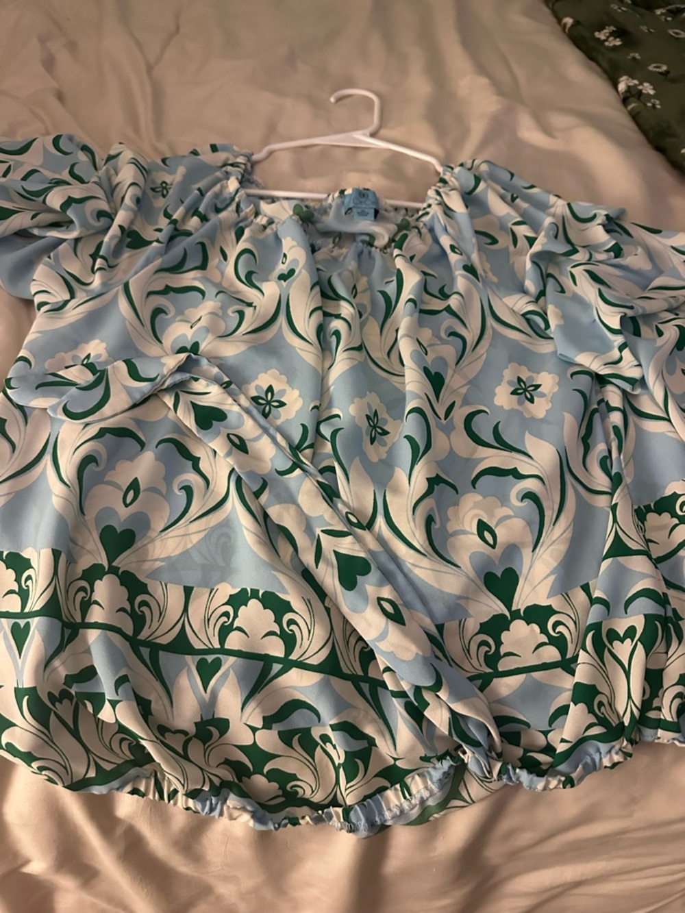 CeCe Light Blue & Green Floral Off-Shoulder Tunic - Picture 4 of 5
